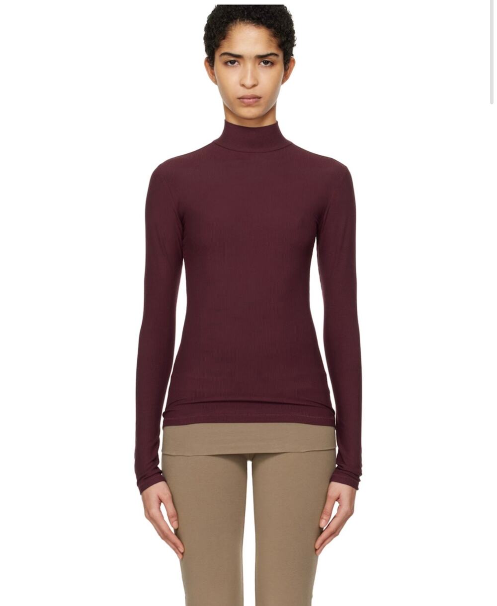 SKIMS Burgundy Soft Lounge Mock Neck Long Sleeve Top XL (new )